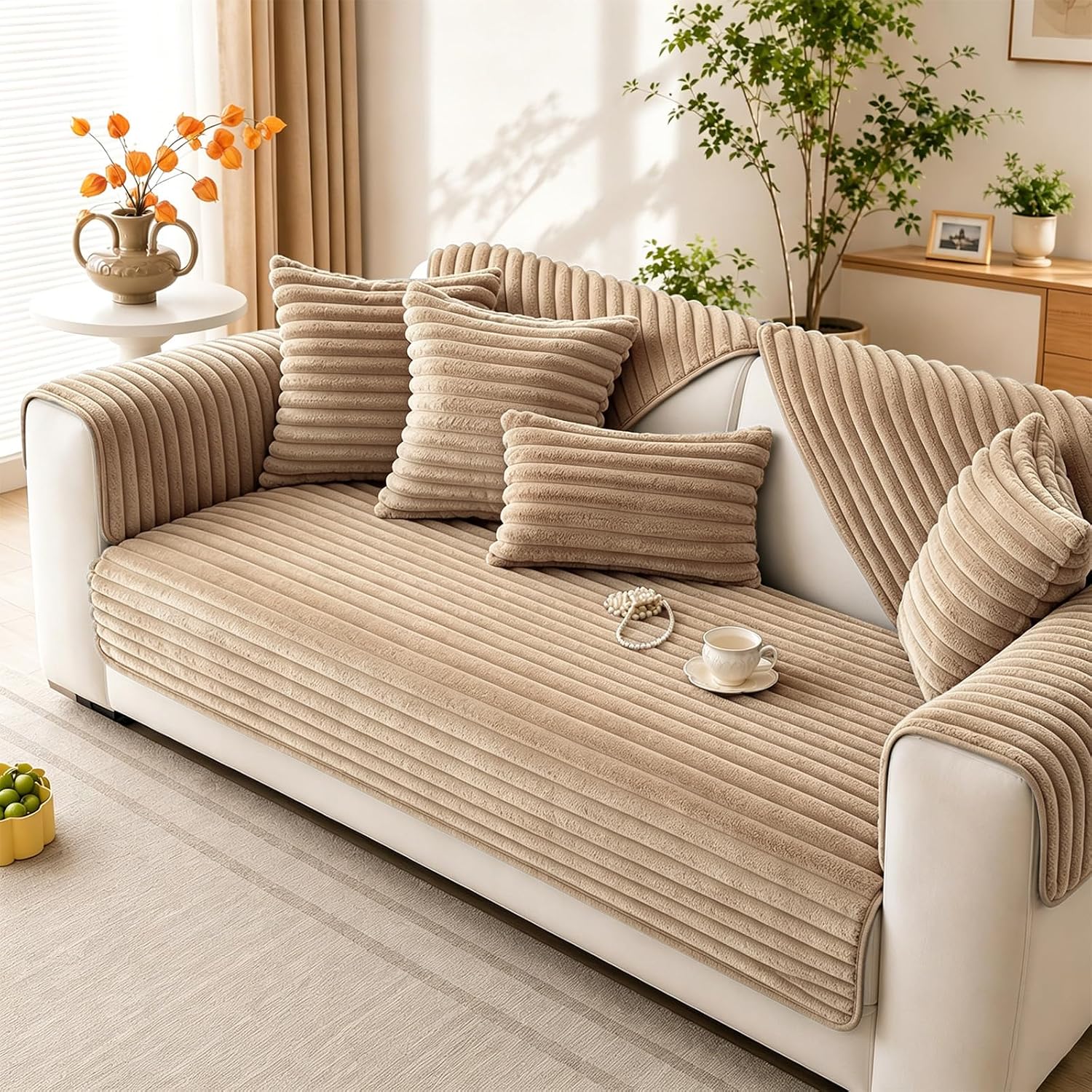Waterproof couch cover for dogs, sofa covers washable & non-slip, soft dog bed blanket protector for sectional, loveseat, living room furniture (khaki, 35.43"x 82.7" 1 pack)