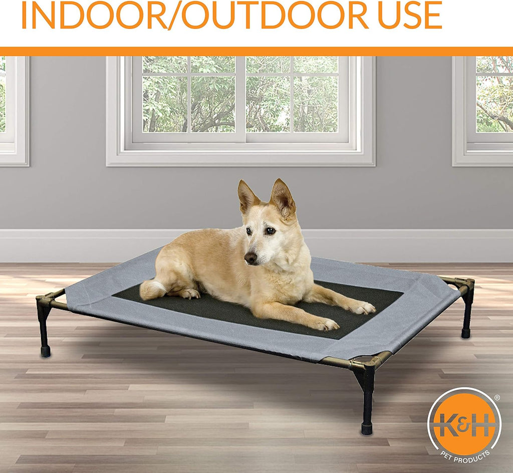 Outdoor elevated dog bed - cooling raised dog bed for small & medium pets, breathable mesh center hammock design, indoor/outdoor washable cover, portable metal frame, gray, medium 32x25in - view 8