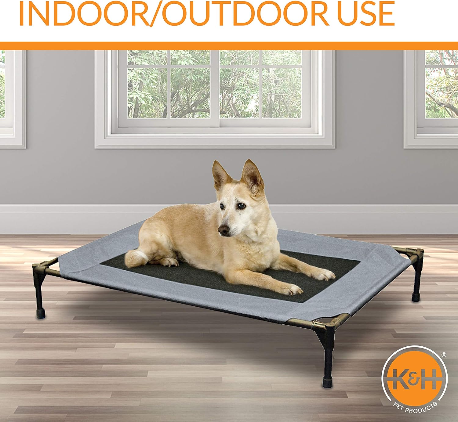 Outdoor elevated dog bed - cooling raised dog bed for small & medium pets, breathable mesh center hammock design, indoor/outdoor washable cover, portable metal frame, gray, medium 32x25in - view 8