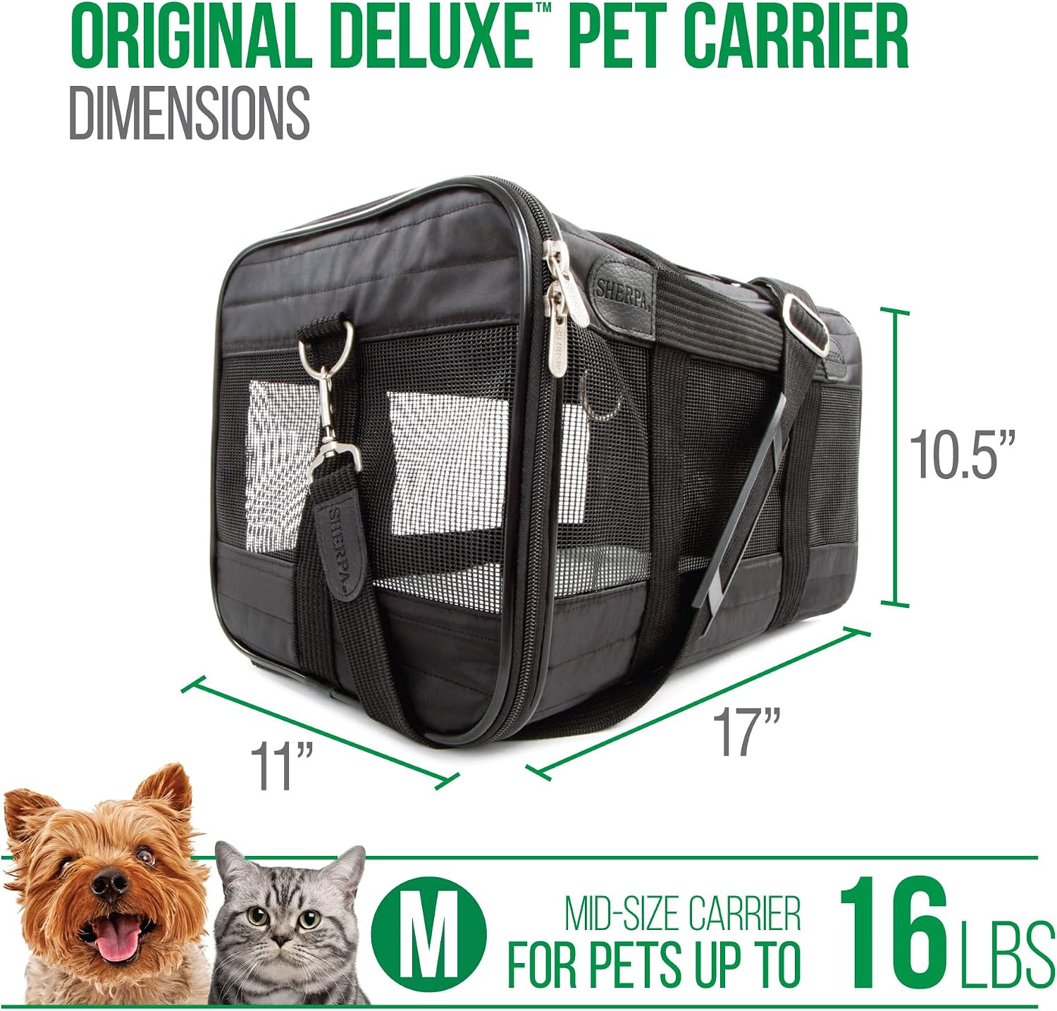 Sherpa Original Deluxe Travel Pet Carrier, Airline Approved & Guaranteed On Board - Black, Medium - view 3