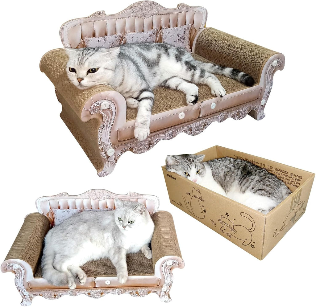 Royal Cat Scratcher Sofa & Box, Durable Cardboard Furniture Guard | Luxury 2PCS Set, 23" Unique Couch & 17.3" Cute Box with Scratch Corrugated Pad, Modern Large Lounger for Indoor Cats - view 6
