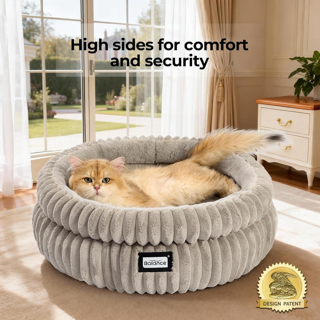 Cat Bed Kitten Bed, Washable Round Cat Beds for Indoor Cats,Super Soft Plush Faux Fur Pet Bed for Puppy and Kitten with Anti-Slip Bottom - view 2