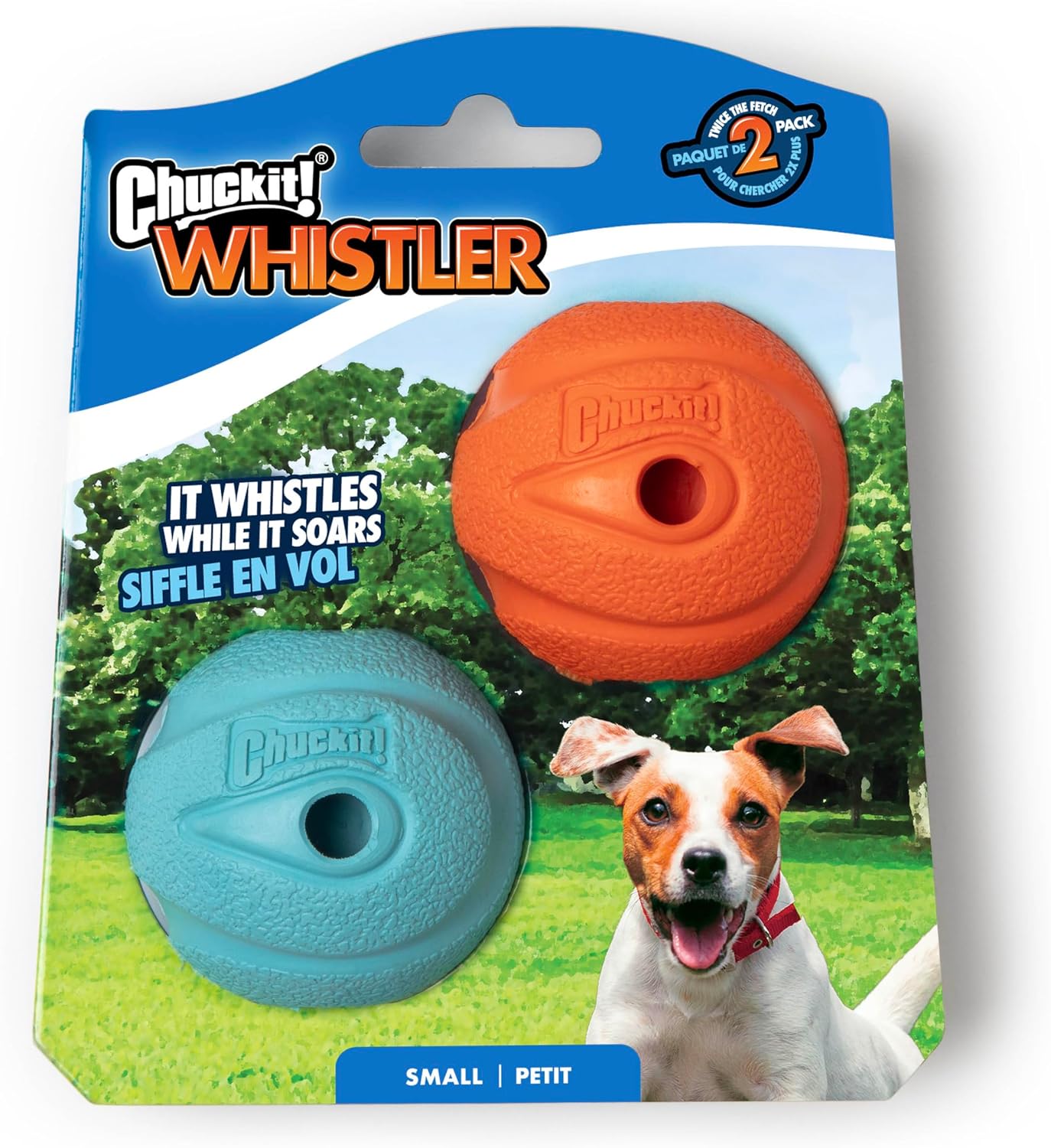 The whistler ball dog toy, small (2 inch diameter) for dogs 0-20 lbs, pack of 2
