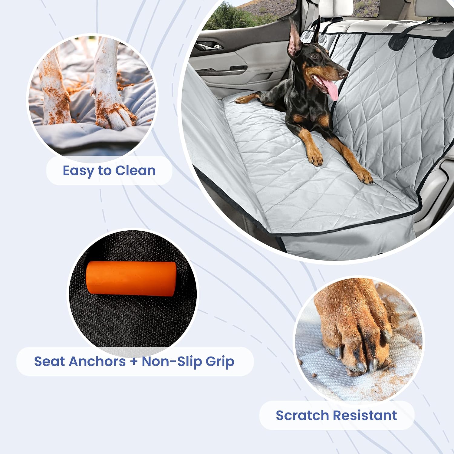 Dog Rear Seat Cover for Fold Down Seats - Hammock, Black Regular | Heavy-duty split design fits 60/40 and 50/50 fold-down seats. K9-Shield waterproof protection and a non-slip backing. - view 6