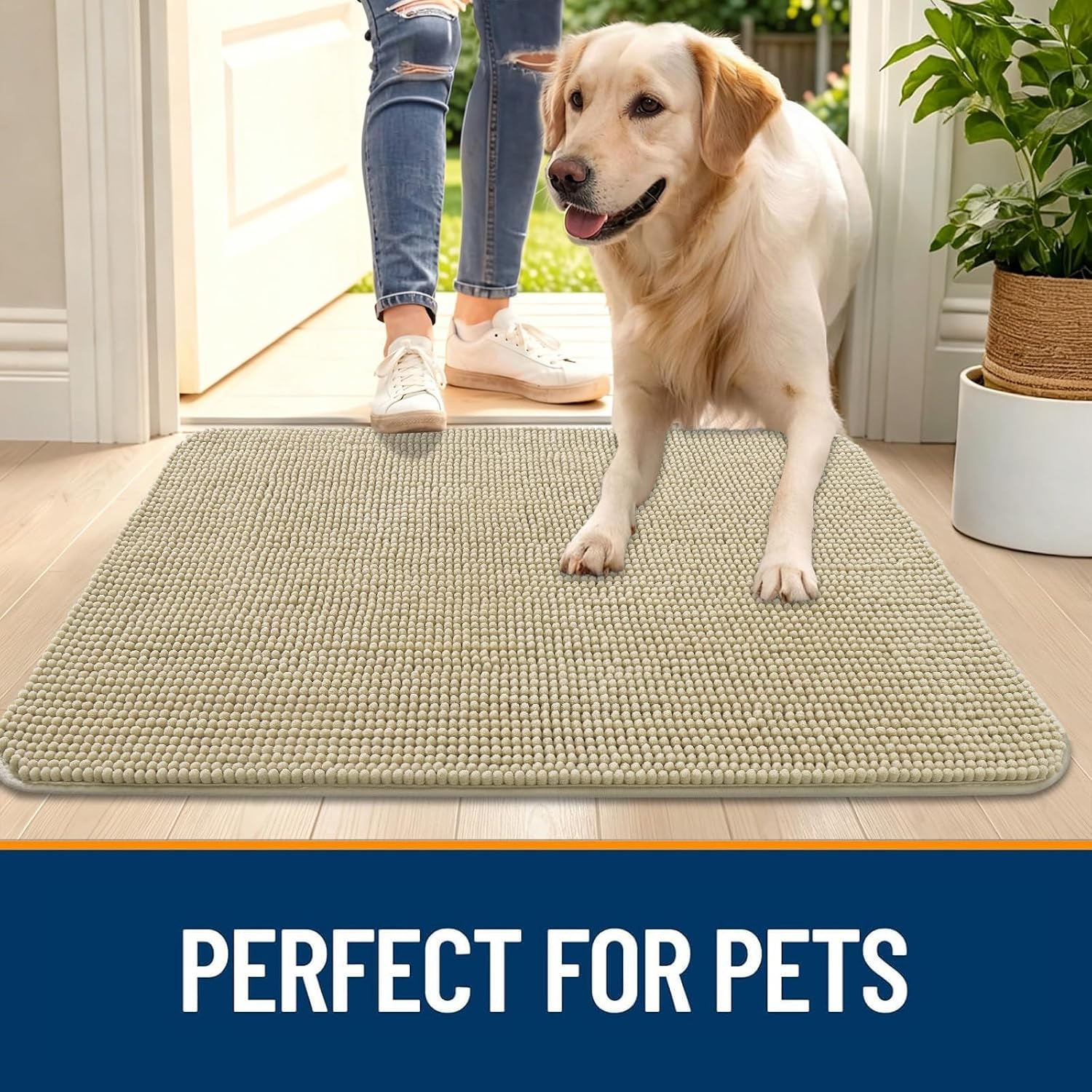 Dog Door Mat for Muddy Paws 32x20, Ultra Absorbent Chenille Mud Doormat, Non-Slip Washable and Dirt Trapping Indoor Doormat for Entryway, Quick-Dry Front Door Mat for Indoor Dogs, Beige - view 5