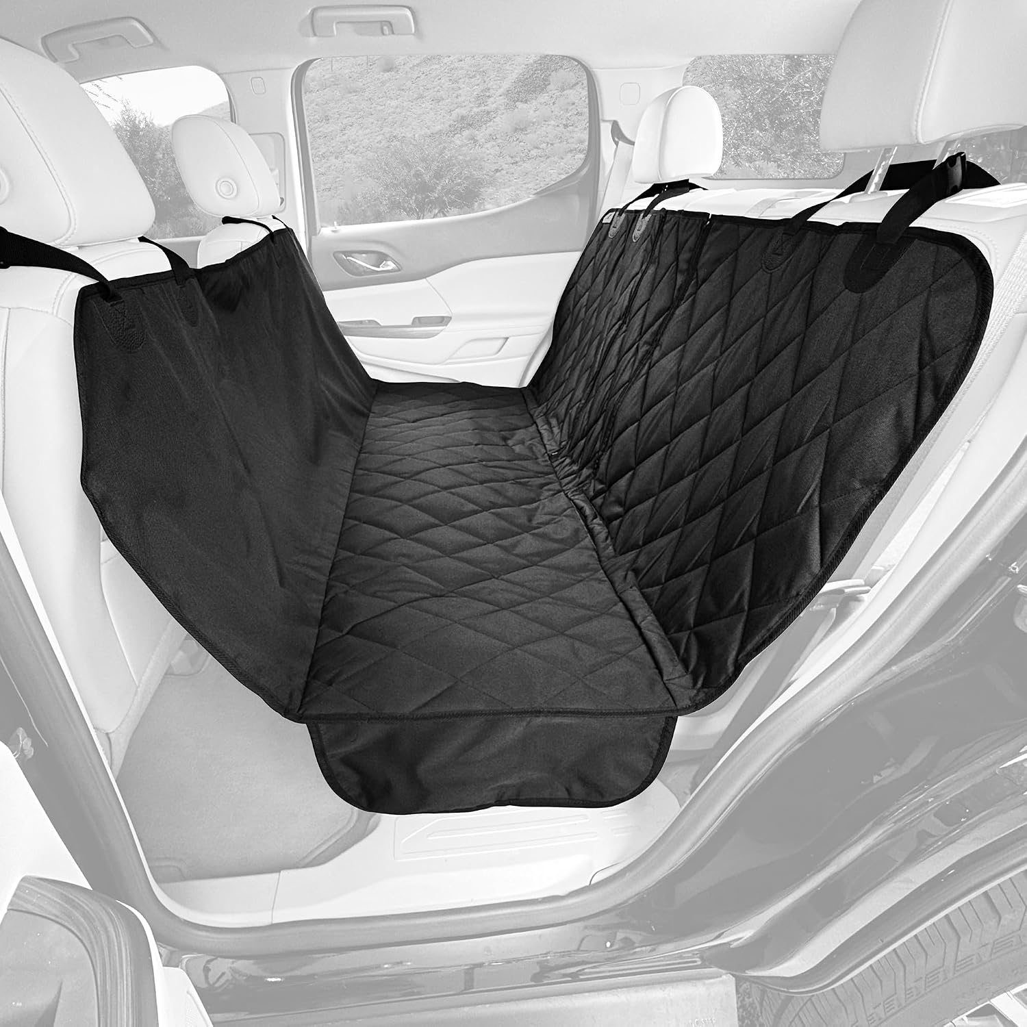 Dog Rear Seat Cover for Fold Down Seats - Hammock, Black Regular | Heavy-duty split design fits 60/40 and 50/50 fold-down seats. K9-Shield waterproof protection and a non-slip backing. - view 3