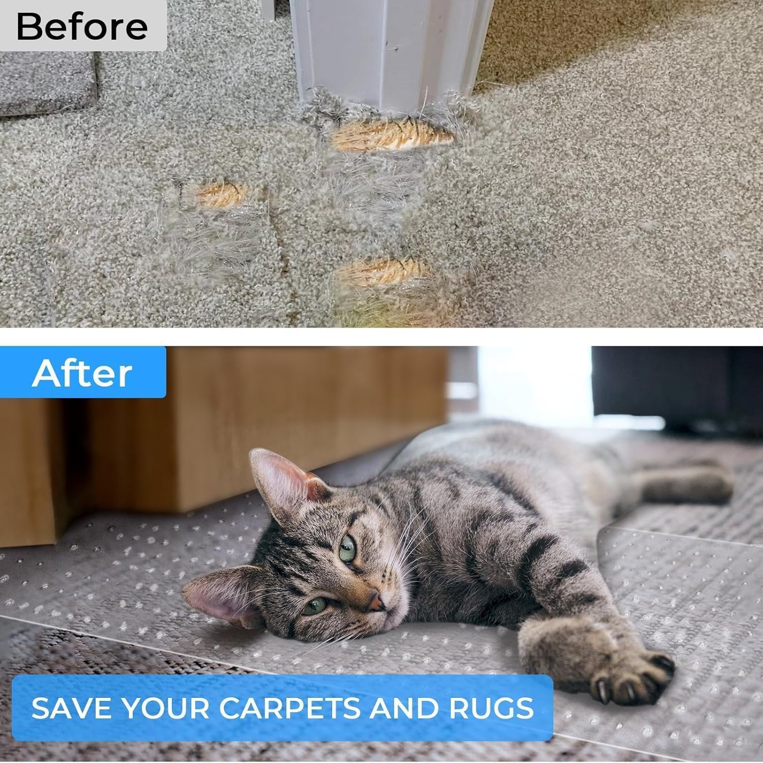 Pet Carpet Protector for Doorways - 14.9”x43.3” Clear Heavy-Duty PVC Scratch Guard | Waterproof, Non-Toxic, Cut-to-Fit Runner for Dogs & Cats (Stops Scratching, Stains) (Clear, 1 PC) - view 6