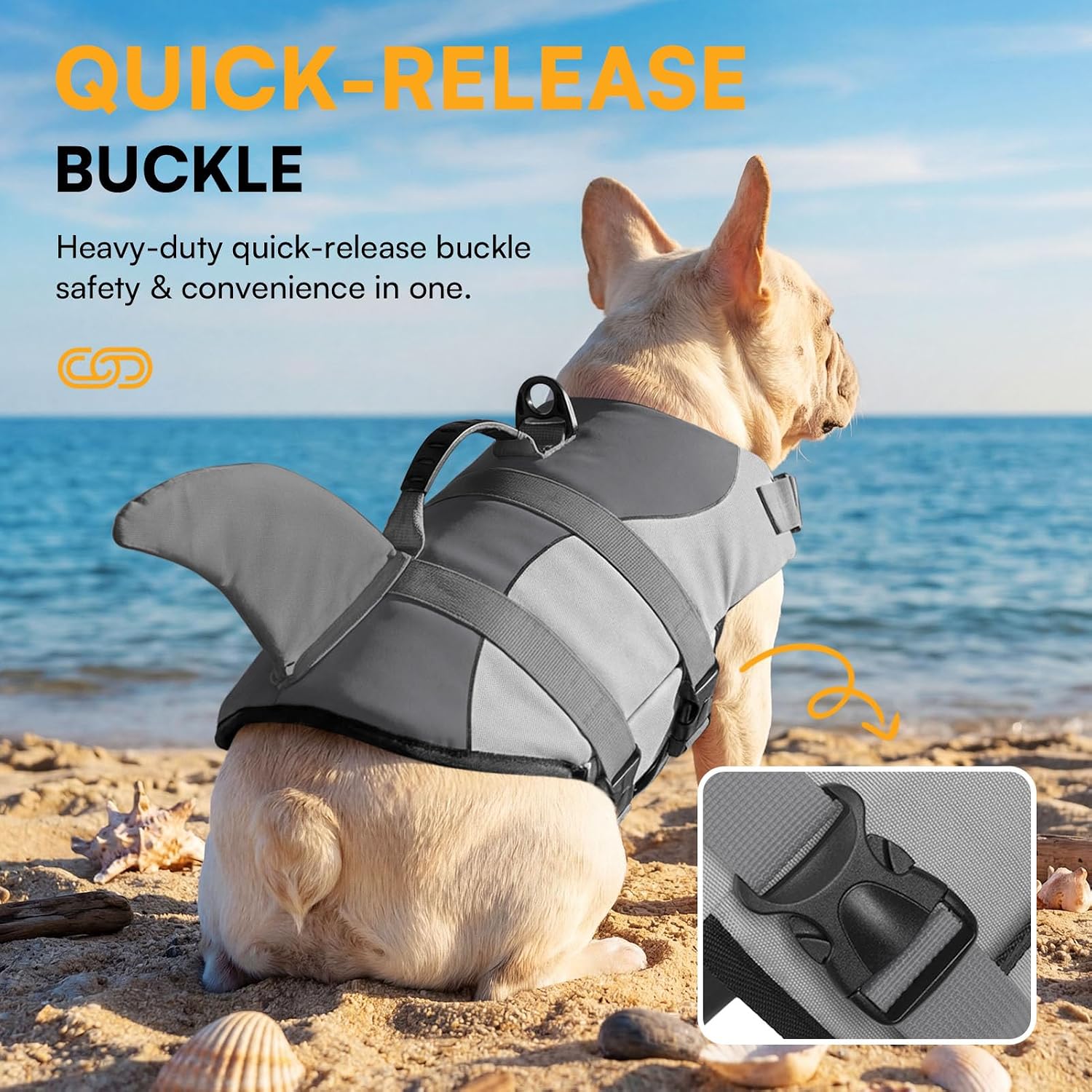 Dog life jacket ripstop shark dog safety vest adjustable preserver with high buoyancy and durable rescue handle for small, medium, large dogs, grey shark large - view 5