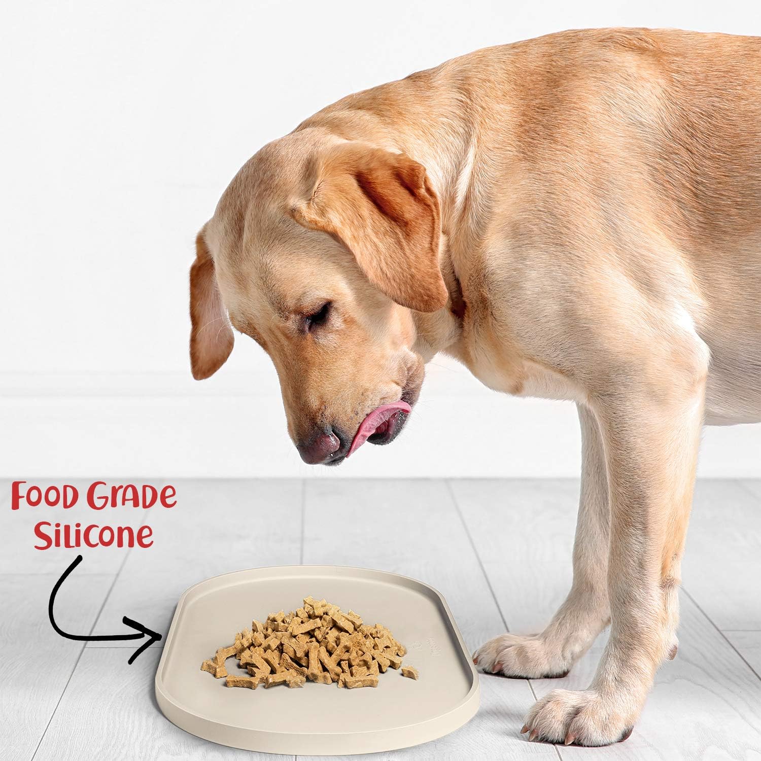 Dog Food Mat - Waterproof Dog Bowl Mat, Silicone Pet Mat for Food and Water Bowls, Nonslip Pet Feeding Mat with Edges, Dogs Food Mats for Floors, Puppy Supplies (Small, White Sand) - view 7