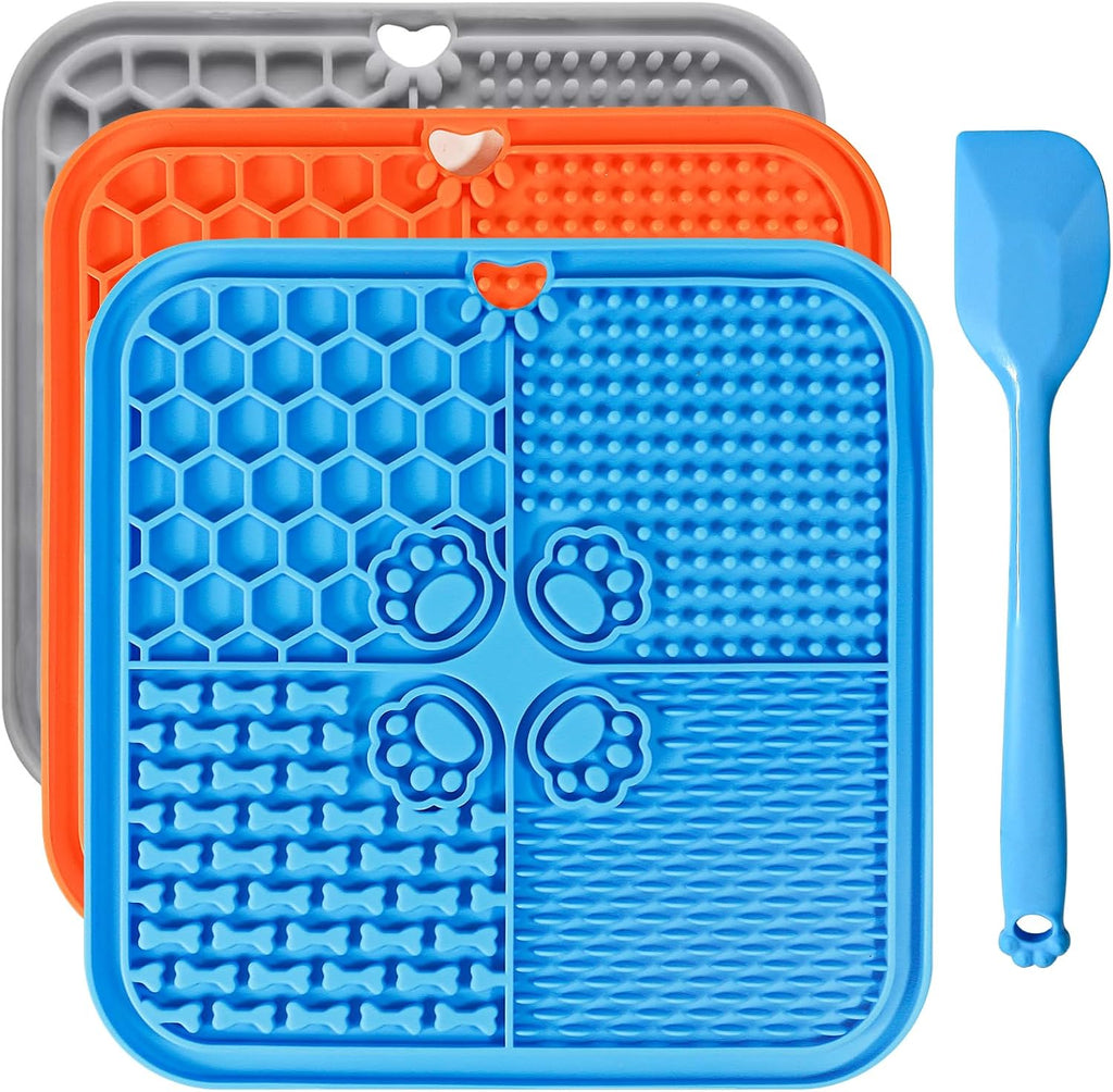 Lick Mat for Dogs, Slow Feeder with Suction Cups for Dog Anxiety Relief | Dog Lick Mat and Pet Food Mats, Pet Enrichment Toys for Bathing Station and Cat Grooming Blue & Orange - view 7