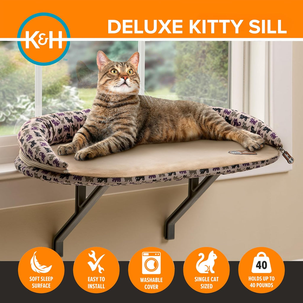 Bolster Kitty Sill Cat Window Perch Bed for Large Cats, Orthopedic Window Hammock Holds 40 lbs, Washable Cover, Indoor Windowsill Furniture Bed Seat - Tan/Kitty Unheated 14 X 24in - view 6