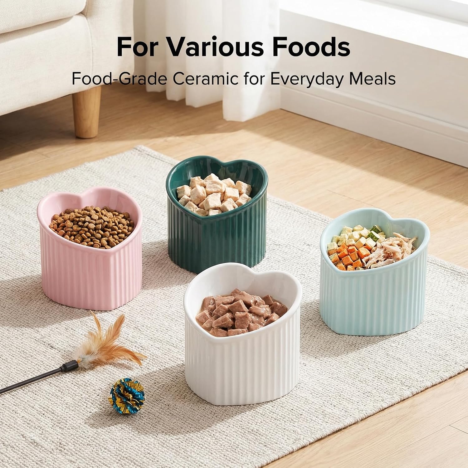 Pink ceramic raised cat bowls, tilted elevated food or water bowls, stress free, backflow prevention, dishwasher and microwave safe, lead & cadmium free - view 5