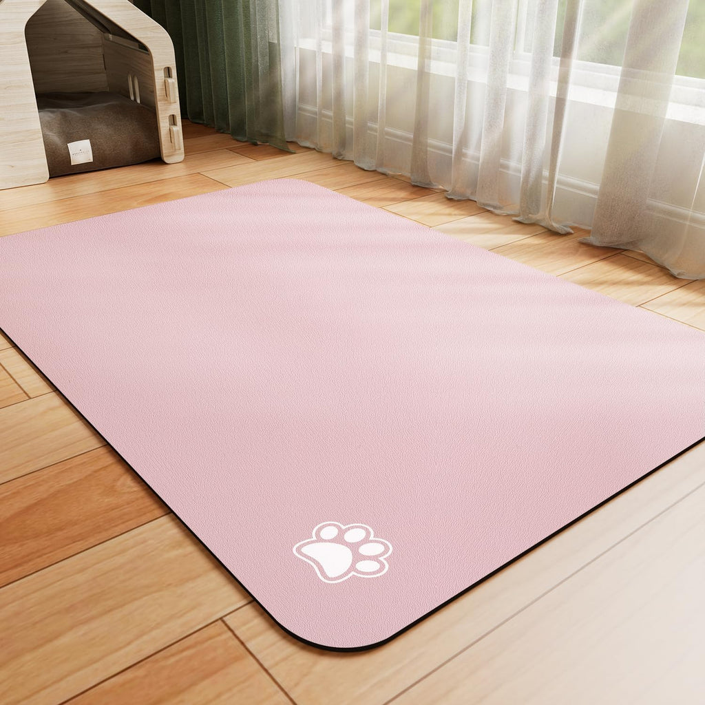 Dog food mat - absorbent cat mat for food and water, no stains pet feeding bowl mat, easy to clean pet placemats, quick dry dog water dispenser mat for messy drinkers | paw pink 12"x 19"