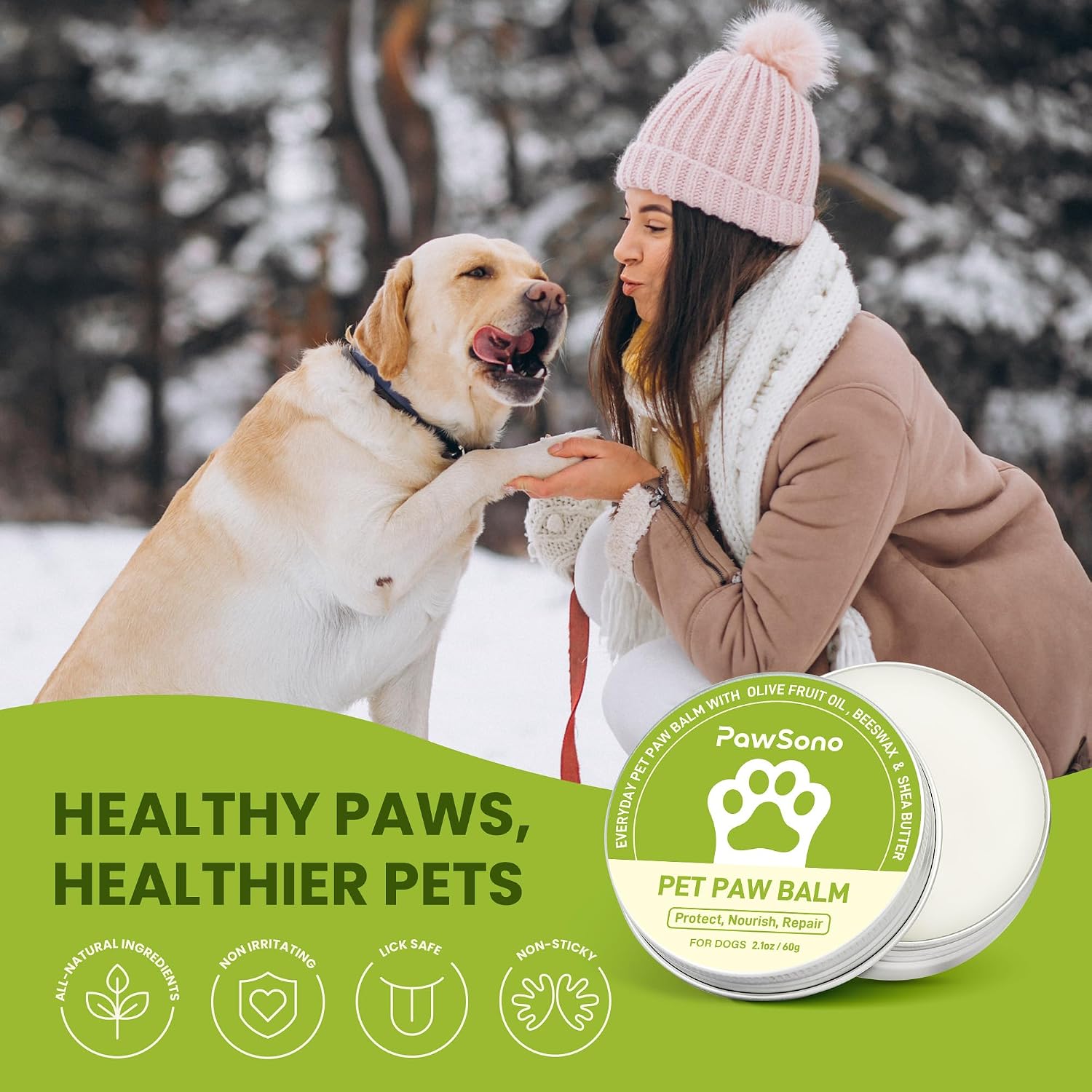 Lick-Safe Dog Paw Balm for Paws & Nose, All-Natural Paw Pad Moisturizer for Dogs & Cats, Paw Butter Helps Soothe Dry, Cracked Paws, Protects from Snow, Ice Melt & Hot Pavement, 1Pack | 2.1 oz - view 6