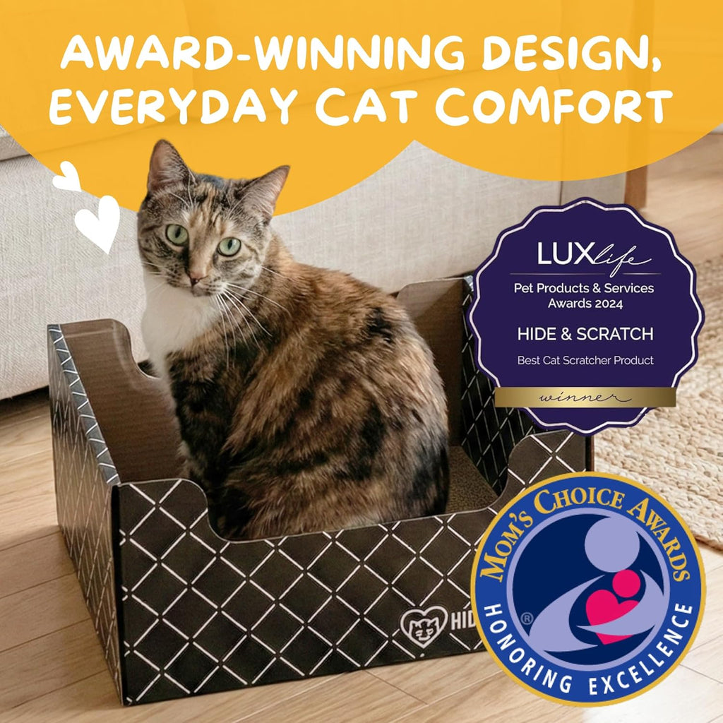 Cardboard Cat Scratcher Box & Bed - Dark Grey Diamond | Double-Sided Corrugated Pad for Indoor Cats | Refillable Scratching Board Toy for Play & Furniture Protection - view 2