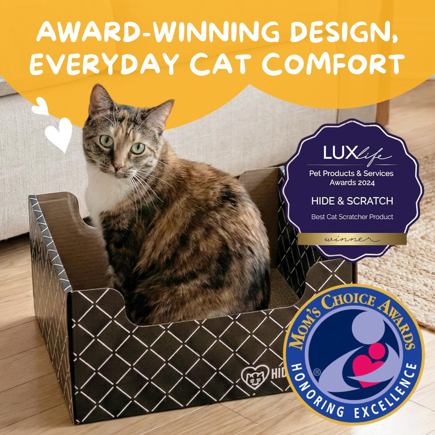 Cardboard Cat Scratcher Box & Bed - Dark Grey Diamond | Double-Sided Corrugated Pad for Indoor Cats | Refillable Scratching Board Toy for Play & Furniture Protection - view 2