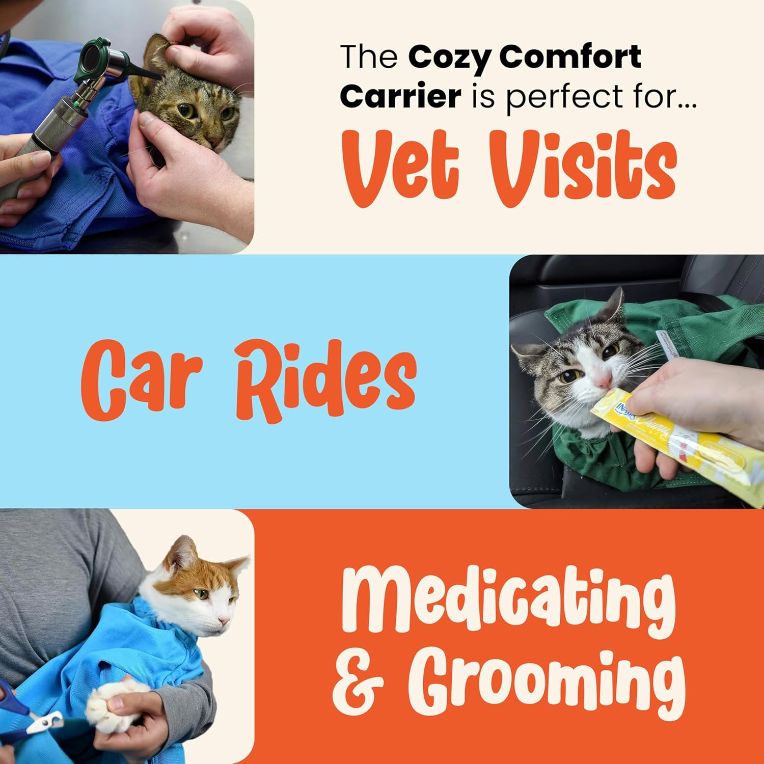 Cat-in-the-Bag Cozy Comfort Carrier - Large Cobalt Blue Cat Carrier Soft for Grooming, Vet Visits, Medication Administration, Dental Care, Nail Trimming, and Car Travel - view 3
