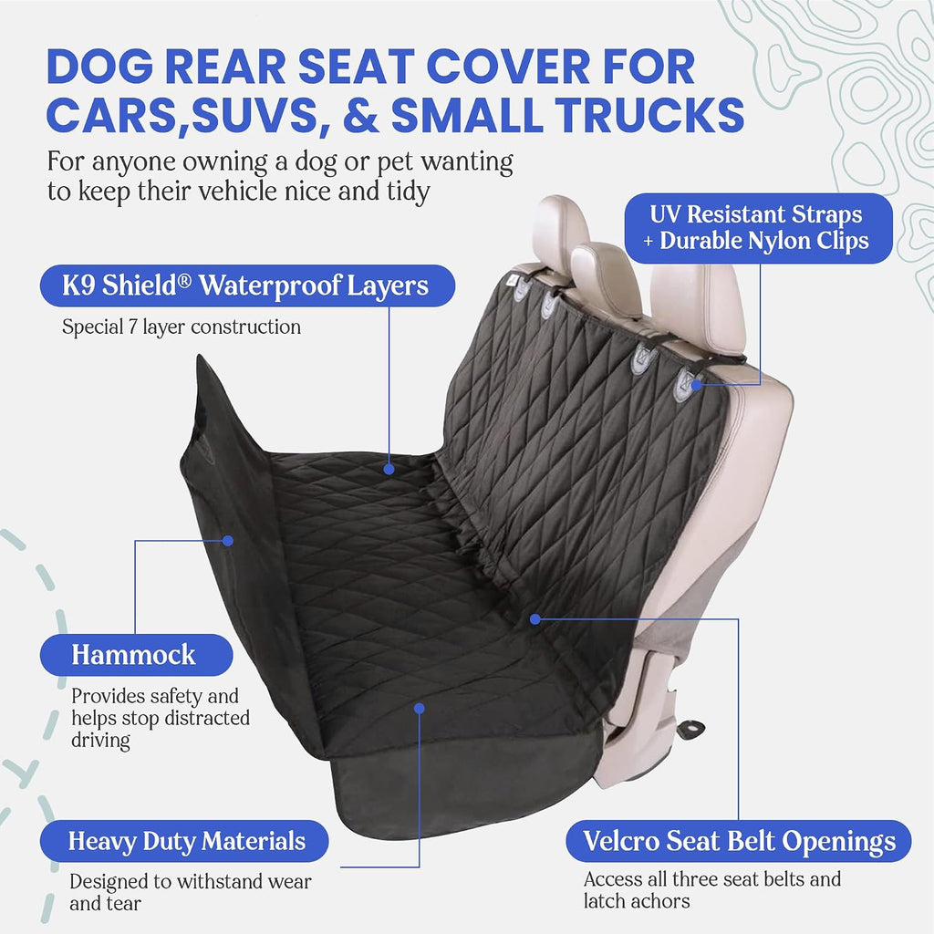 Heavy-Duty Rear Seat Cover for Dogs - Hammock, Black Reg | K9-Shield waterproof layer, non-slip backing, quick-release clips for easy install and cleanup. Machine washable. - view 3