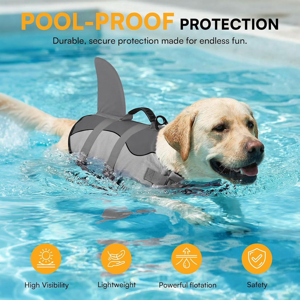 Dog life jacket ripstop shark dog safety vest adjustable preserver with high buoyancy and durable rescue handle for small, medium, large dogs, grey shark large - view 7