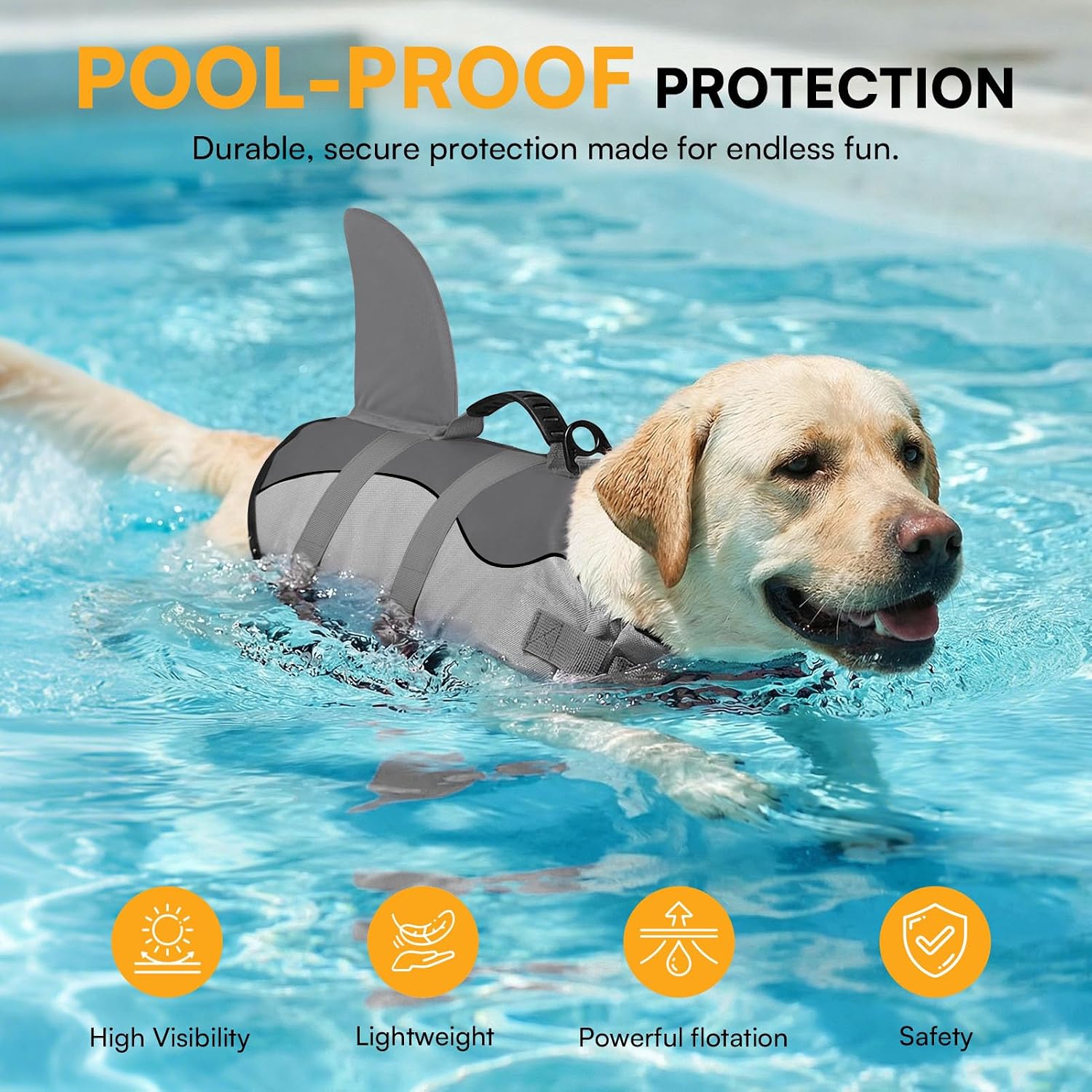 Dog life jacket ripstop shark dog safety vest adjustable preserver with high buoyancy and durable rescue handle for small, medium, large dogs, grey shark large - view 7