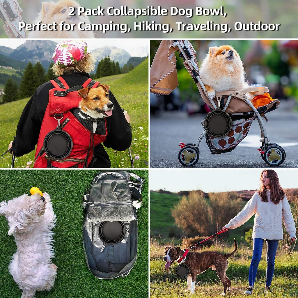 Large Collapsible Dog Bowls 2 Pack, 34oz Foldable Dog Travel Bowl, Portable Pet Water Food Bowl with Clasp, Pet Cat Feeding Cup Dish for Traveling, Walking, Hiking (Black+Black) - view 4