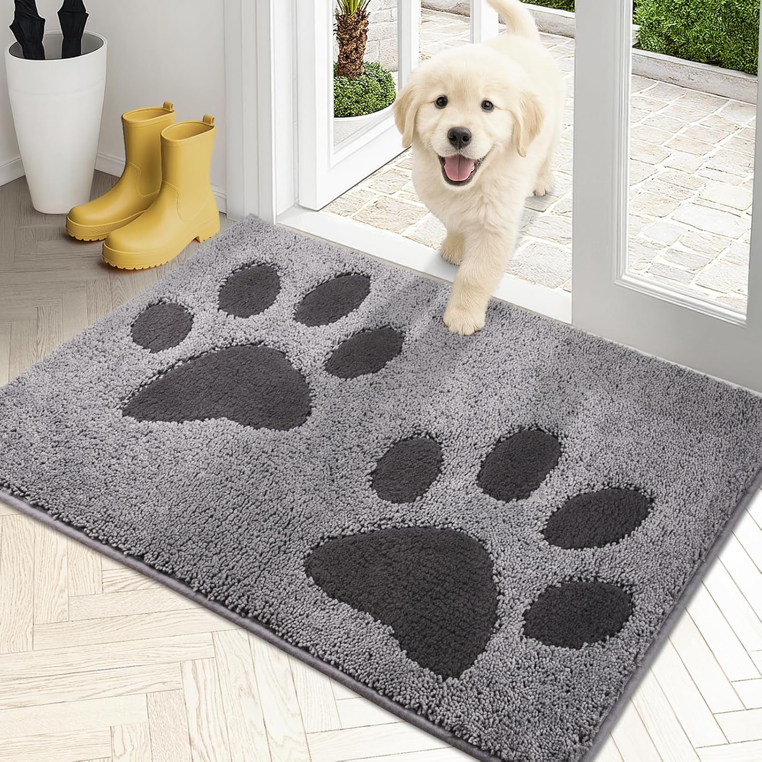 Dirt Trapping Door Mat Indoor Entrance, 20" x 31.5", Grey | Machine Washable, Non-Slip, Waterproof TPR Backing, Super Absorbent, Dog Door Mat, Entryway Rug for Muddy Paws and Shoes