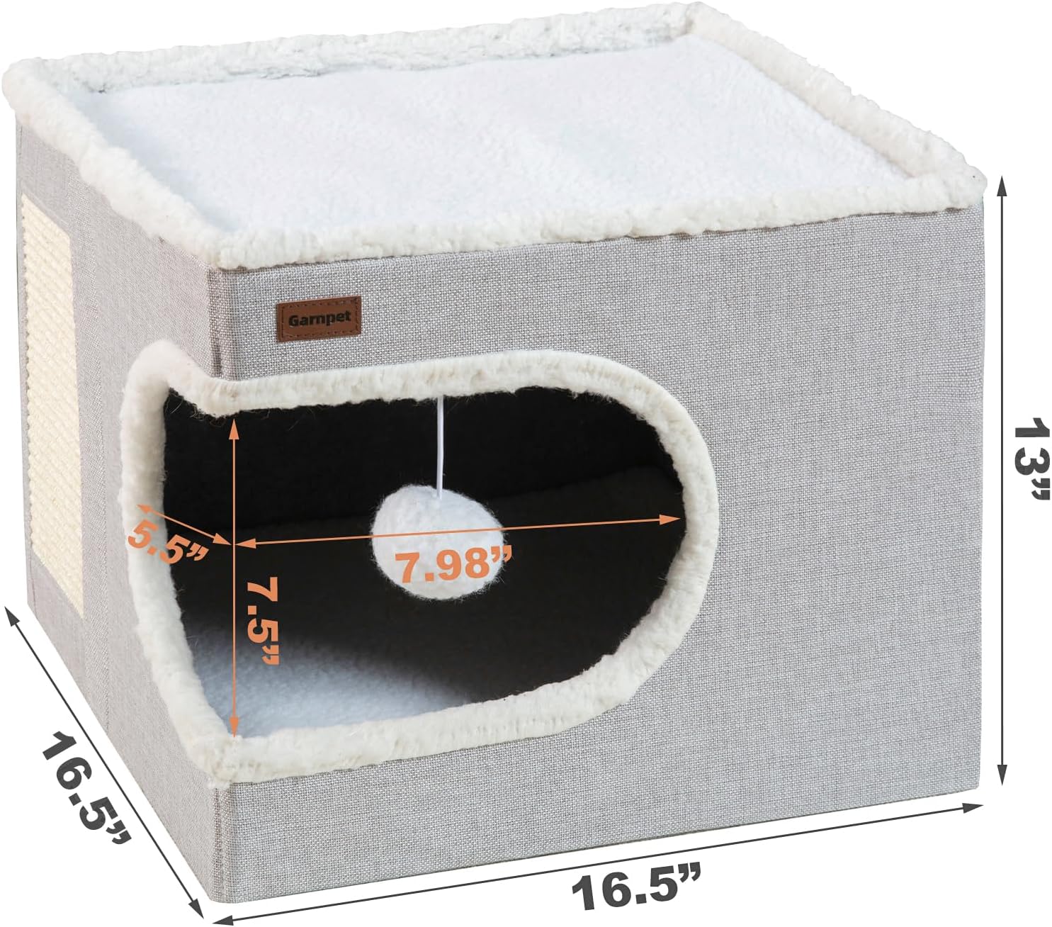 Cat Bed for Indoor Cats Cube House, Covered Cat Cave Beds & Furniture with Scratch Pad and Hideaway Tent, Cute Modern Cat Condo for Multi Small Pet Large Kitten Kitty, Grey - view 2