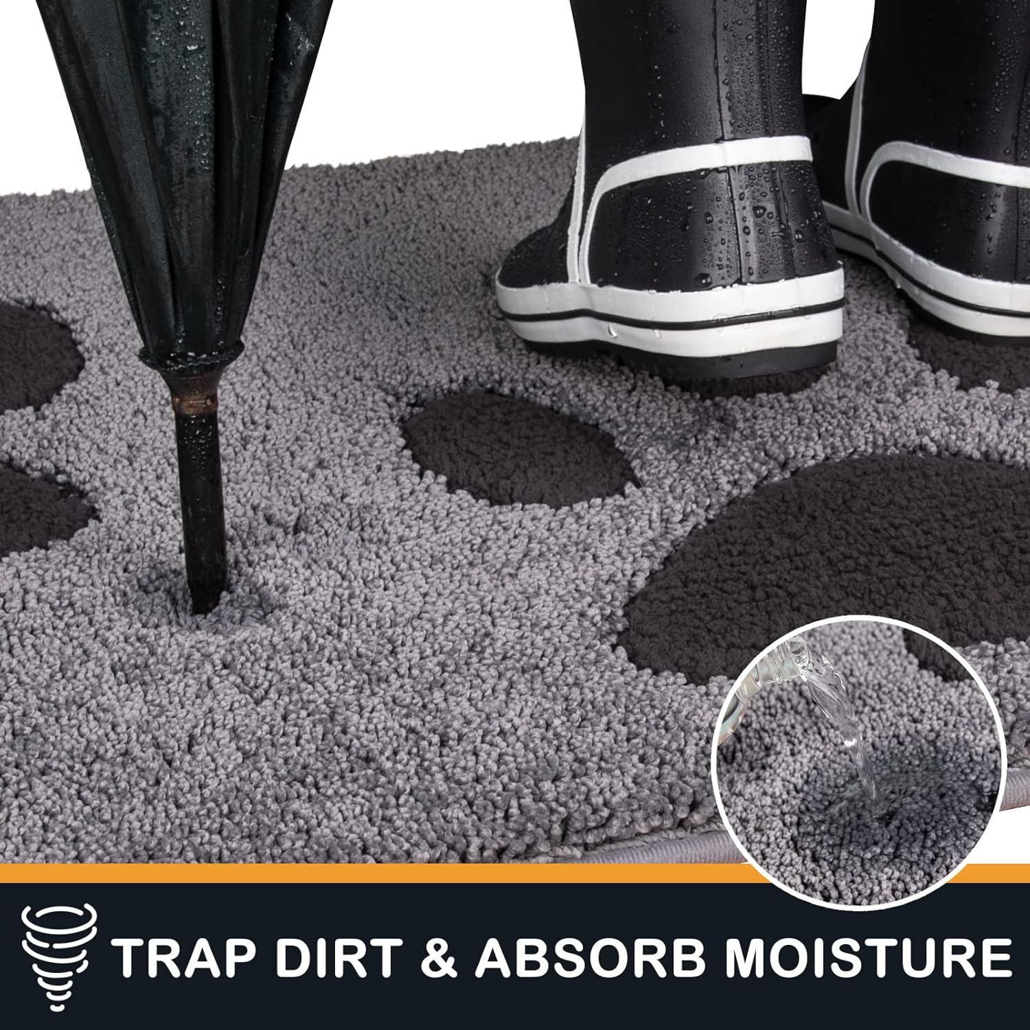 Dirt Trapping Door Mat Indoor Entrance, 20" x 31.5", Grey | Machine Washable, Non-Slip, Waterproof TPR Backing, Super Absorbent, Dog Door Mat, Entryway Rug for Muddy Paws and Shoes - view 3