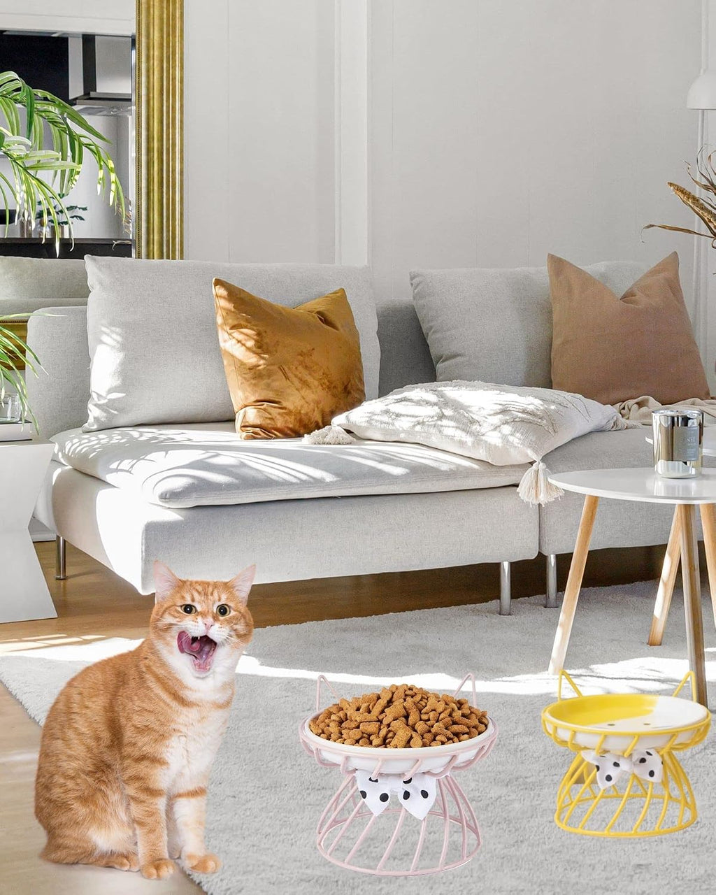 Elevated ceramic cat bowl, detachable design, yellow | detachable bowl elevated design whisker friendly non-slip pads premium ceramic - view 6