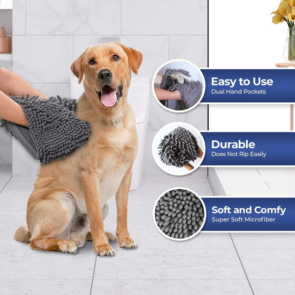 Doggy Dryer, Highly Absorbent Microfiber Washable Dog Shammy Quick Drying Towel Absorber - Extra Soft Plush Wrap Chenille Bath Towels to Dry Soggy Large Pets & Small Puppy-Grey 13"x31" - view 4