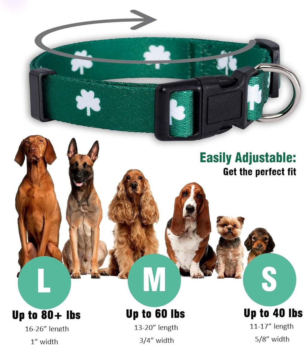 St Patricks Dog Collar- Saint Patrick Green Shamrock Pet Collars- St. Patrick’s Lucky Irish- Cute Boy Girl Puppy Gift- Adjustable for Small, Medium, Large Breeds (Shamrock, Small) - view 3