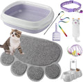 7 pcs small cat kitten starter kit cat litter box with shovel paw litter mat double automatic kitten bowls toy teaser stick collar essentials kits for 1-3 lbs beginner (stylish, purple)