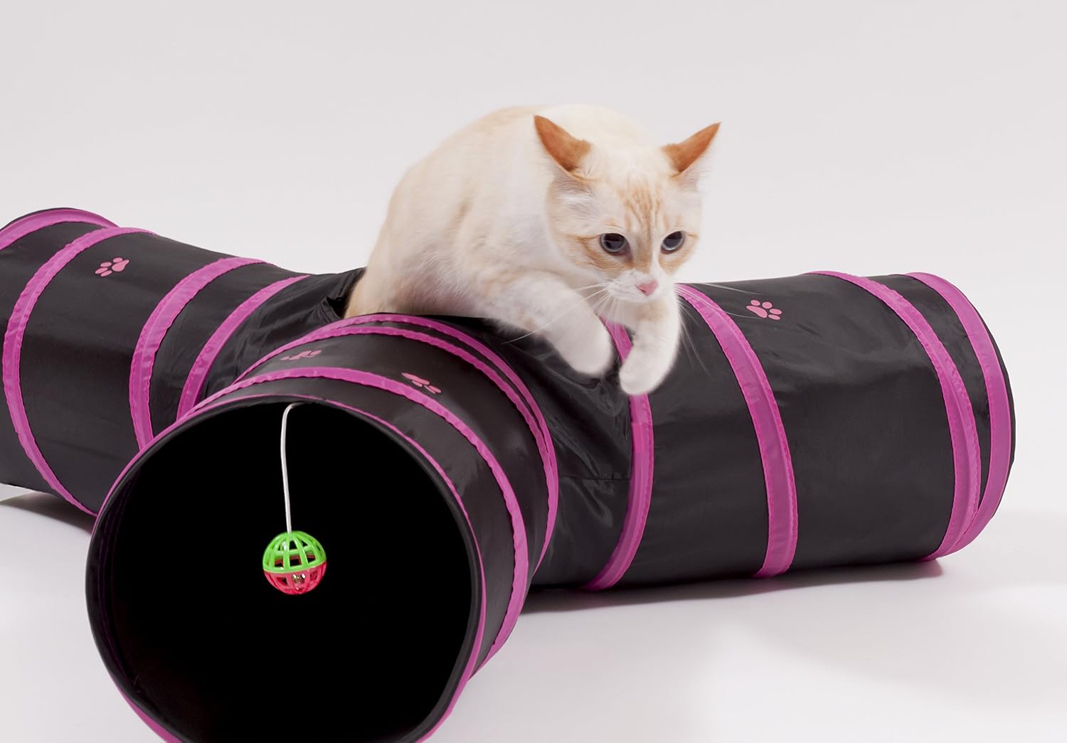 Cat tunnel - collapsible 3 way play toy - interactive tube toys for rabbits, kittens, and dogs - black/pink - view 5