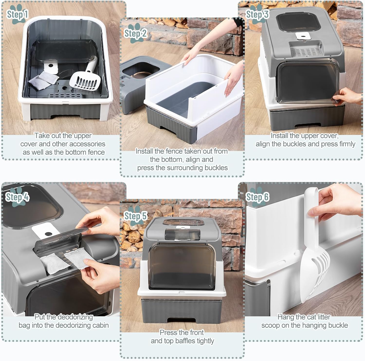 7 Pcs Small Cat Kitten Starter Kit Cat Litter Box with Shovel Paw Litter Mat Double Automatic Bowls Toy Teaser Stick Kitten Collar Essentials Kits for 1-3 Lbs Beginner(Gray) - view 4