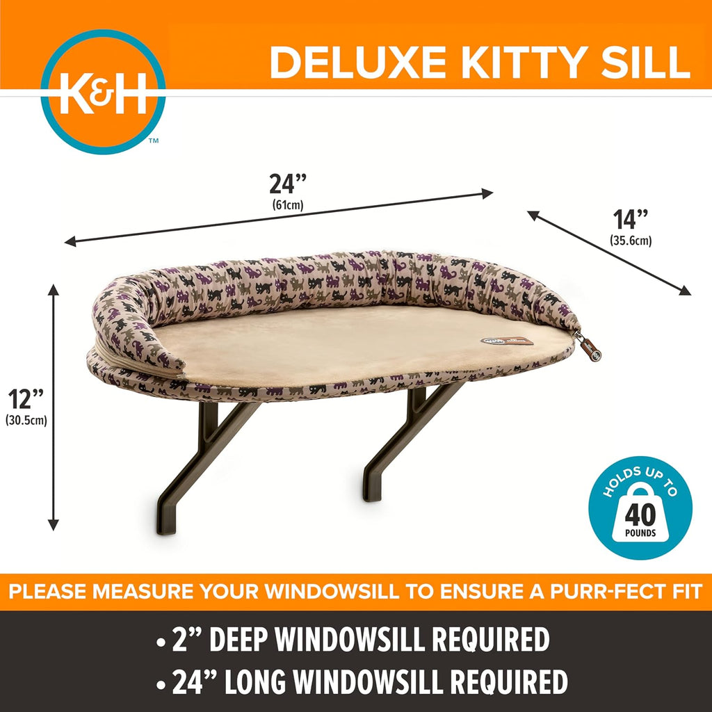 Bolster Kitty Sill Cat Window Perch Bed for Large Cats, Orthopedic Window Hammock Holds 40 lbs, Washable Cover, Indoor Windowsill Furniture Bed Seat - Tan/Kitty Unheated 14 X 24in - view 3