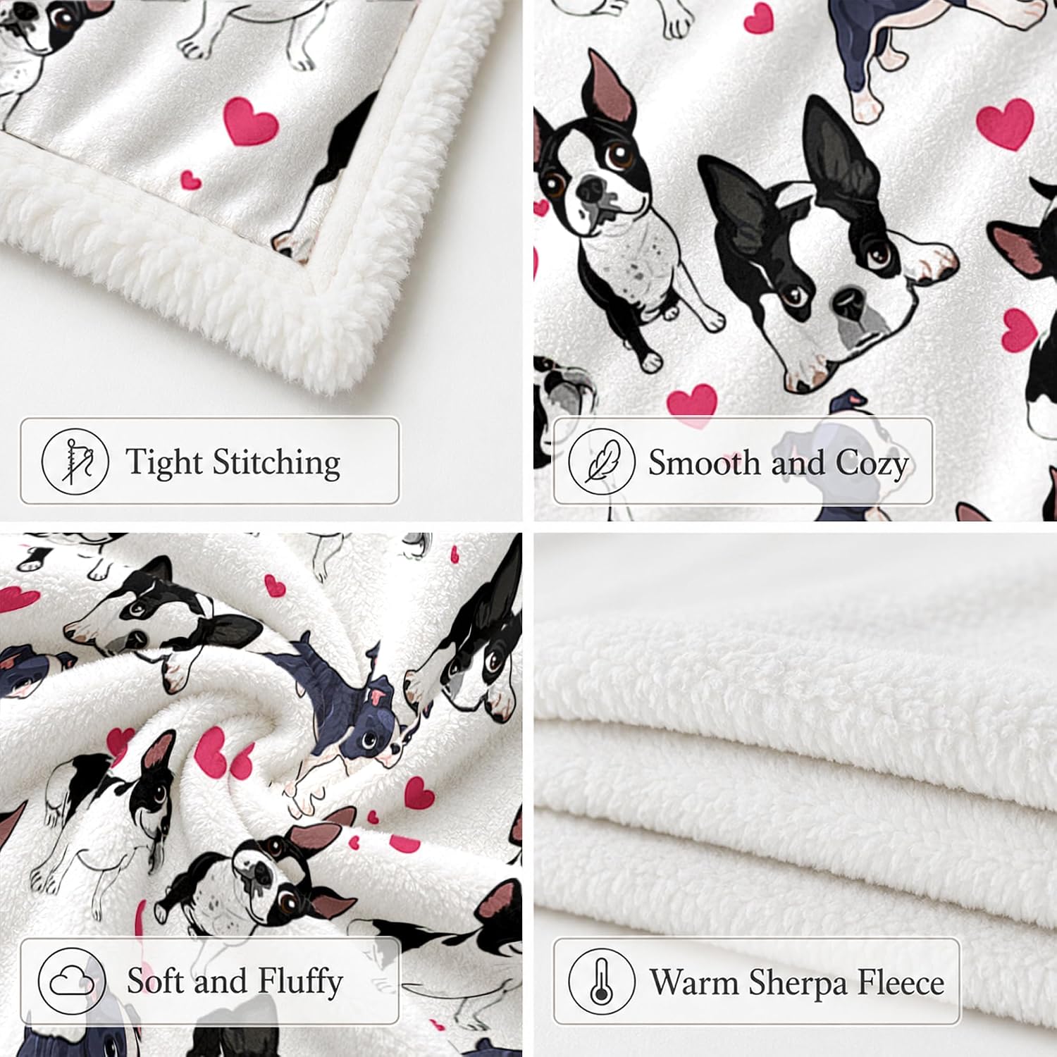 50x60 Sherpa Fleece Throw Blanket, Boston Terrier | sherpa fleece. boston terrier print; for couch, bed, or sofa. - view 2