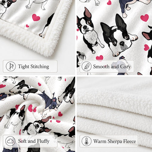 50x60 Sherpa Fleece Throw Blanket, Boston Terrier | sherpa fleece. boston terrier print; for couch, bed, or sofa. - view 2