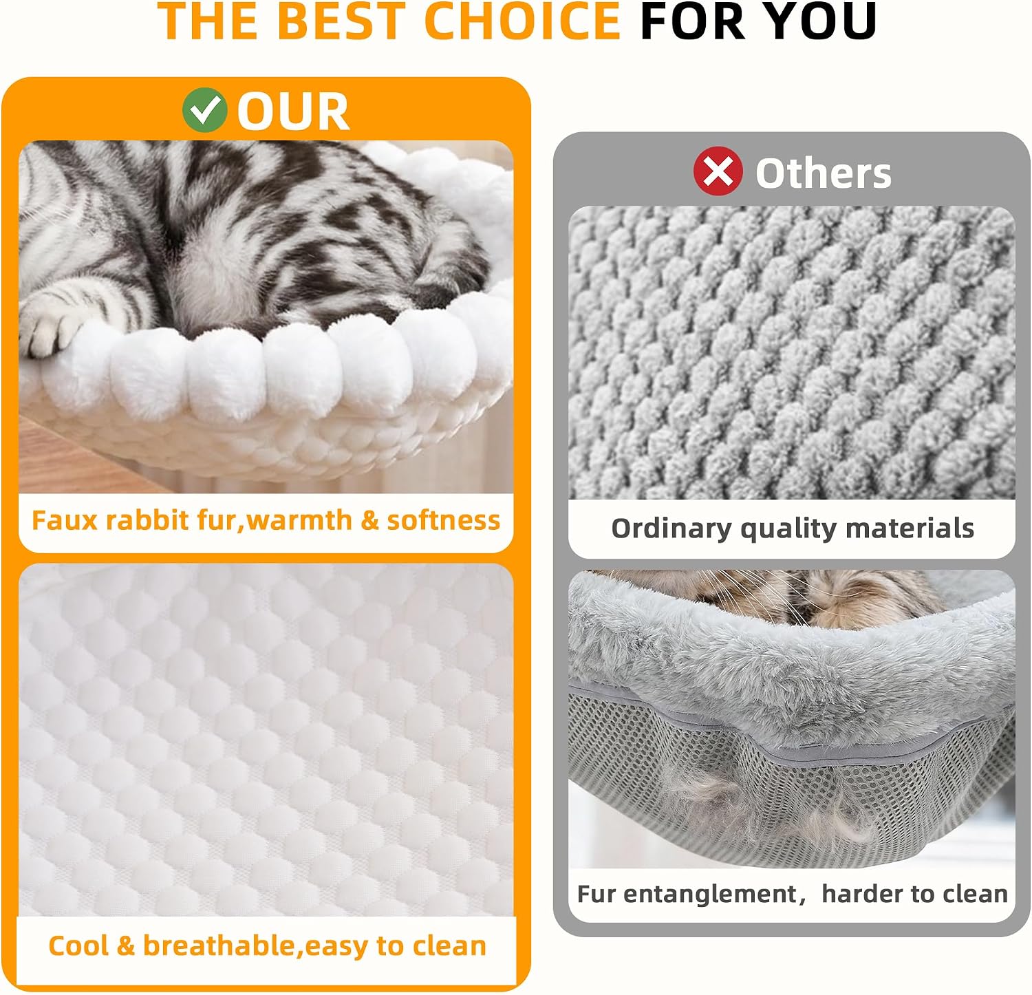Desk Cat Bed with 2 Washable Covers (Gray & White Set), Space Saving Clamp-On Cat Perch Hammock for Desk Side, Heavy Duty Metal Frame Cat Lounge Seat for Indoor Cats, Fits Most Desks - view 6