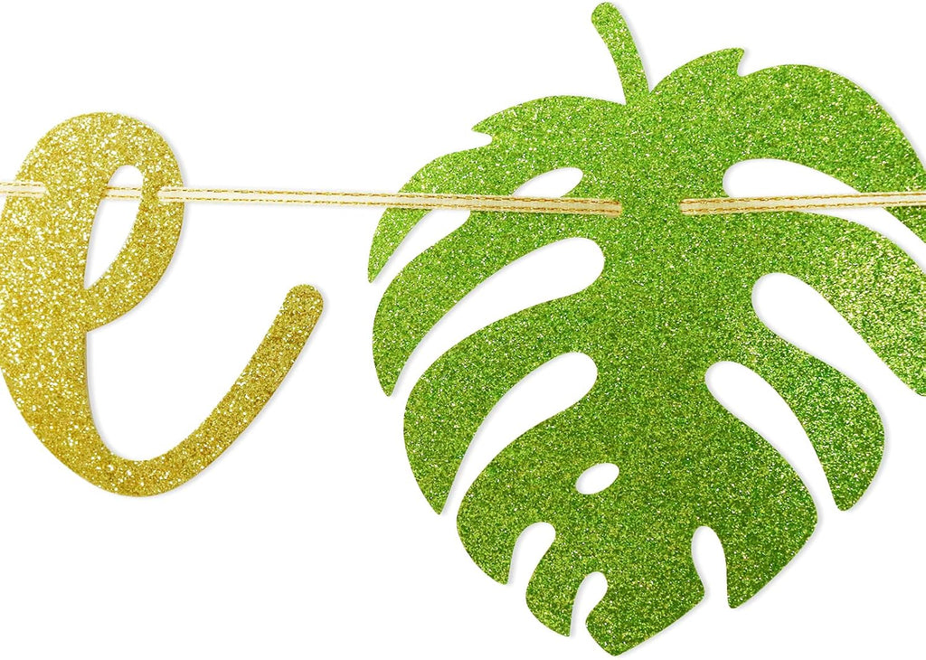 A Wild One is on the Way Banner - Pre-Strung Safari Baby Shower Decorations | Mess-Free Glitter Jungle Theme Photo Backdrop | Time-Saving Welcome Baby Party Supplies for Expecting Parents | Woodland Animals Theme Party Supplies, Palm Leaves Sign Welcome B - view 3