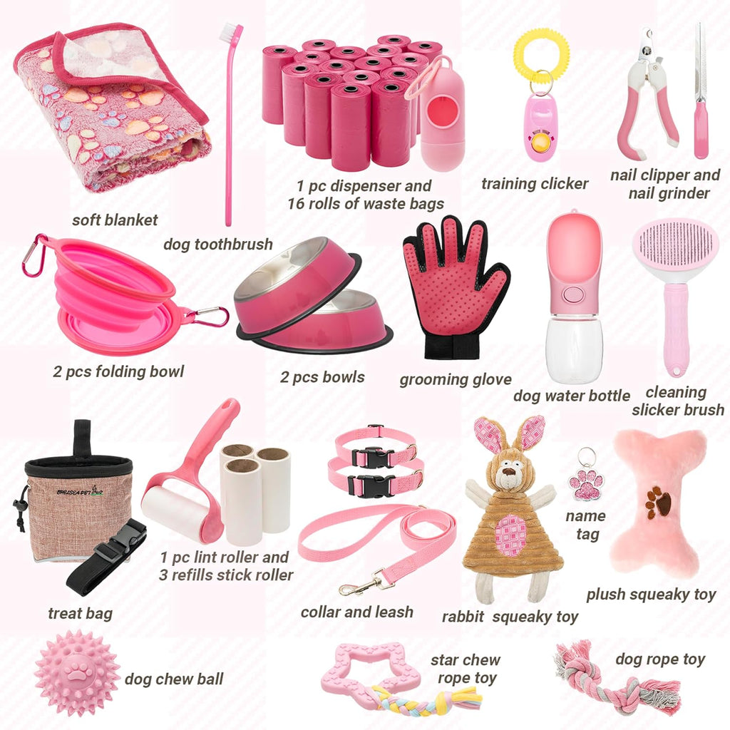 Puppy Starter Kit for Small Dogs, 42 Pcs Puppy Essentials Supplies | Includes Dog Toys, Collar and Leash, Training Clicker, Treat Bag, Waste Bag Dispenser, Blanket, Grooming Glove and Bowls - view 2