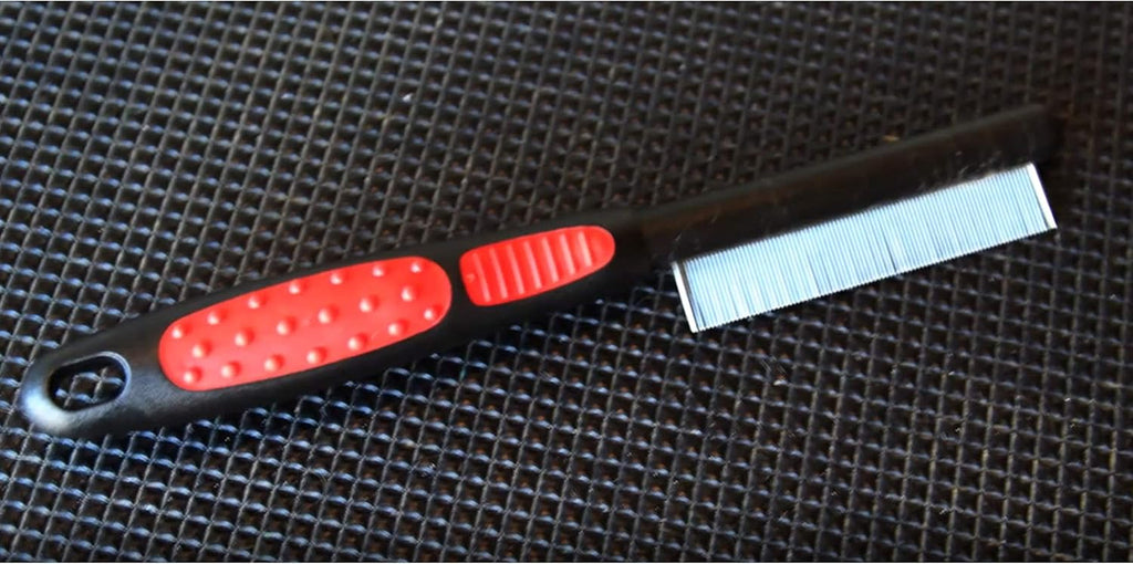 Paw Brothers Flea Comb for Small and Large Dogs and Cats with Handle, Professional Dog Grooming Kit and Supplies, Puppy Essentials, Black and Red, 8.8 Inches - view 2