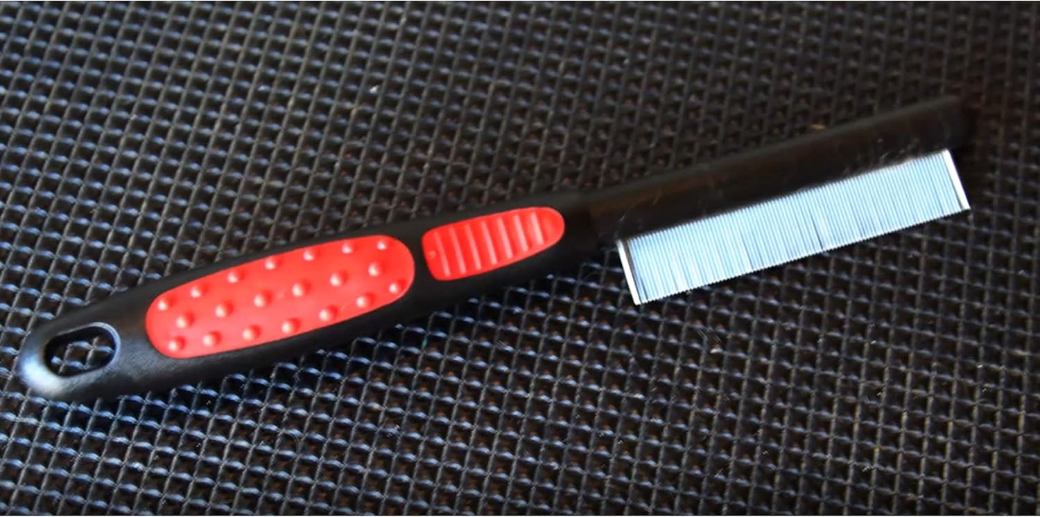Paw Brothers Flea Comb for Small and Large Dogs and Cats with Handle, Professional Dog Grooming Kit and Supplies, Puppy Essentials, Black and Red, 8.8 Inches - view 2