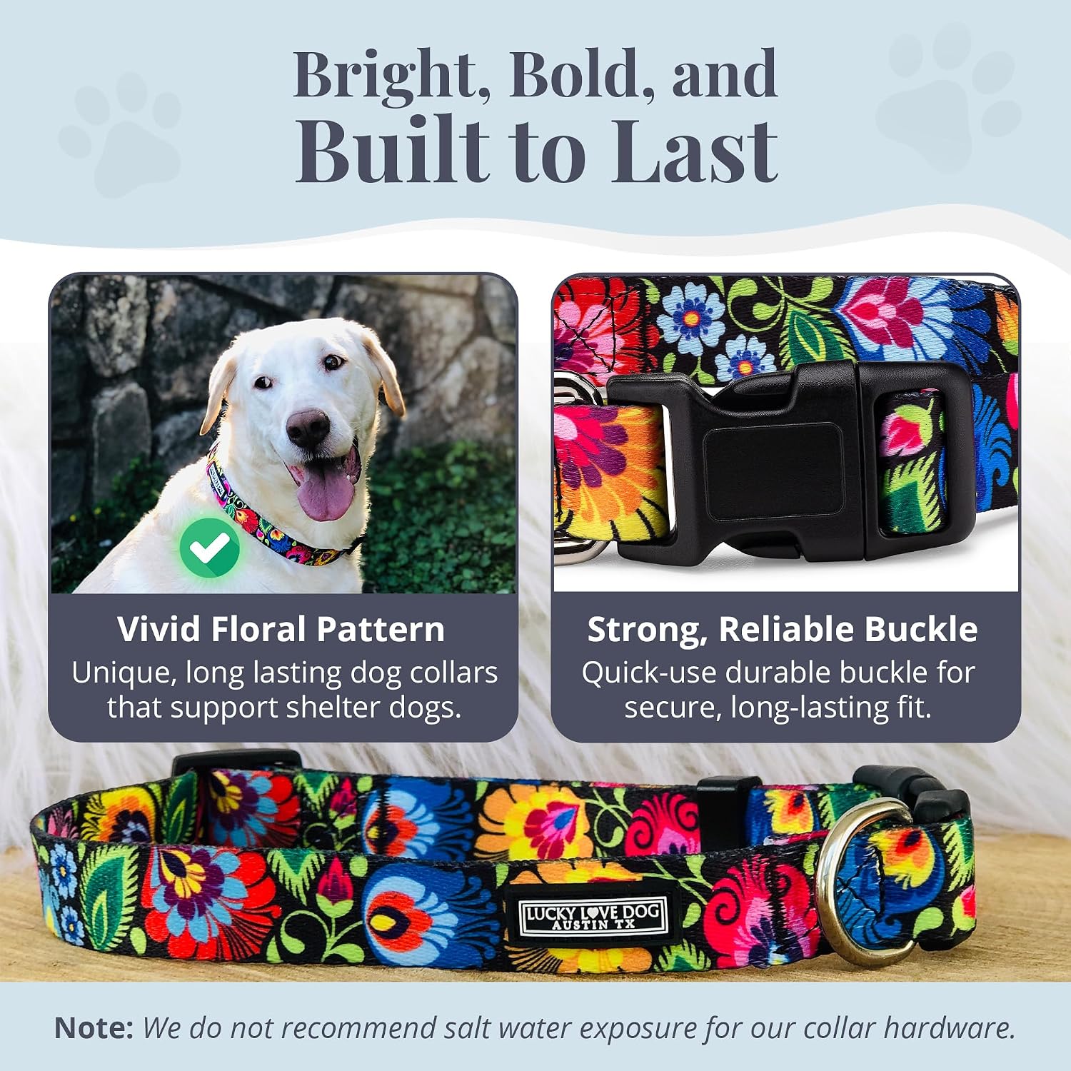 Collar for Large Dogs Cute Adjustable – Blackbird, Large | Cute Dog Collars for Large Dogs | Adjustable Nylon Collar with Easy Click Buckle & Weatherproof D-Ring - view 3