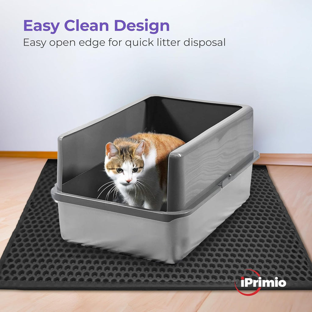 Large Cat Litter Trapper Mat with Exclusive Urine/Waterproof Layer - Cat Litter Mat - Larger Holes with Urine Puppy Pad Option for Messy Cats - Soft on Paws and Light - 30" x 23" (Black Color) | Double layer honeycomb traps scattered litter while the wate - view 2
