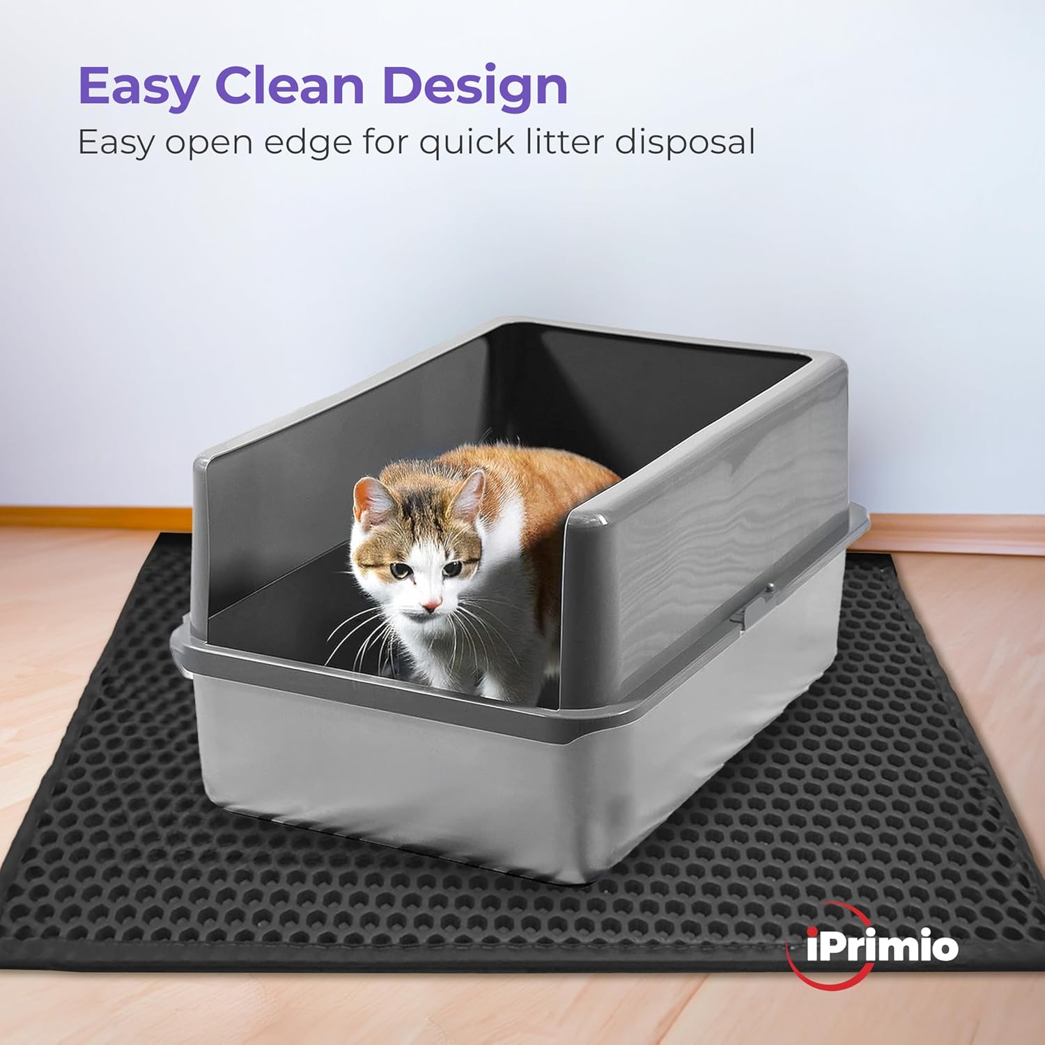 Large Cat Litter Trapper Mat with Exclusive Urine/Waterproof Layer - Cat Litter Mat - Larger Holes with Urine Puppy Pad Option for Messy Cats - Soft on Paws and Light - 30" x 23" (Black Color) | Double layer honeycomb traps scattered litter while the wate - view 2