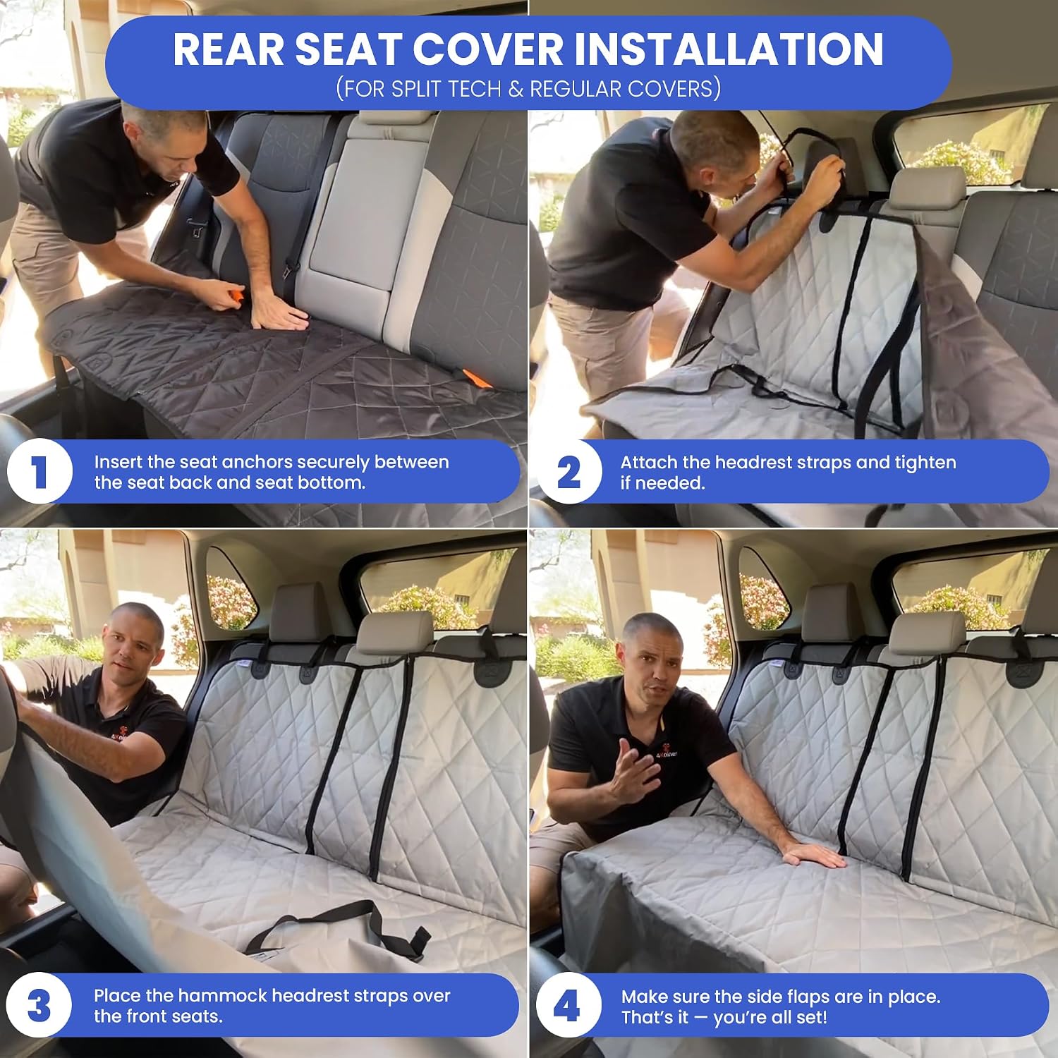 Heavy-Duty Rear Seat Cover for Dogs - Hammock, Black Reg | K9-Shield waterproof layer, non-slip backing, quick-release clips for easy install and cleanup. Machine washable. - view 6