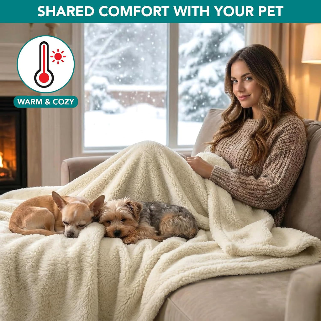 Fluffy Sherpa Waterproof Dog Blanket for Medium Pet Cat 29x40, Beige | Soft & Warm & Washable; Leafproof Couch Sofa Protector for Small Medium Large Pet; Pee Proof Cover for Crate Kennel Car Seat - view 4