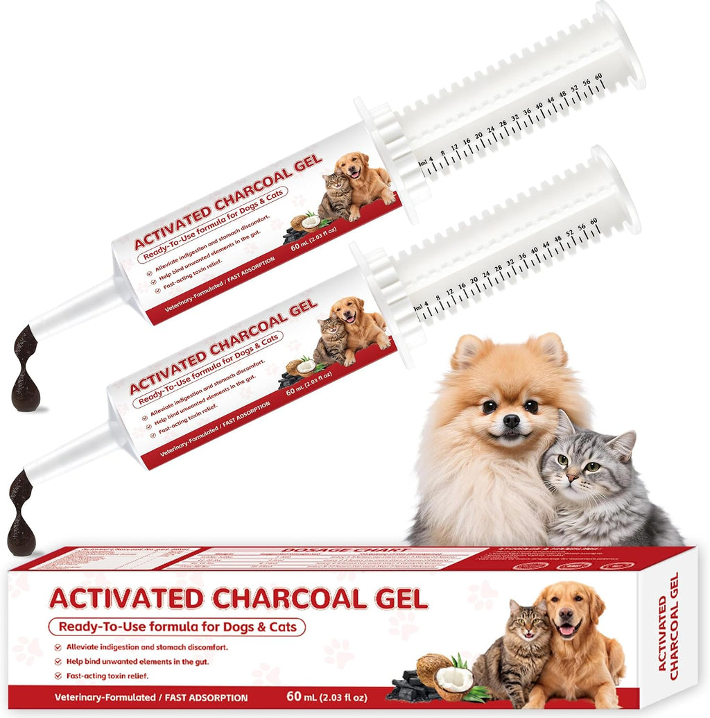 Activated charcoal for dogs & cats, dog first aid kit essential, 2-pack emergency liquid charcoal toxins for travel & outdoor, ingestion & digestive support, 120ml