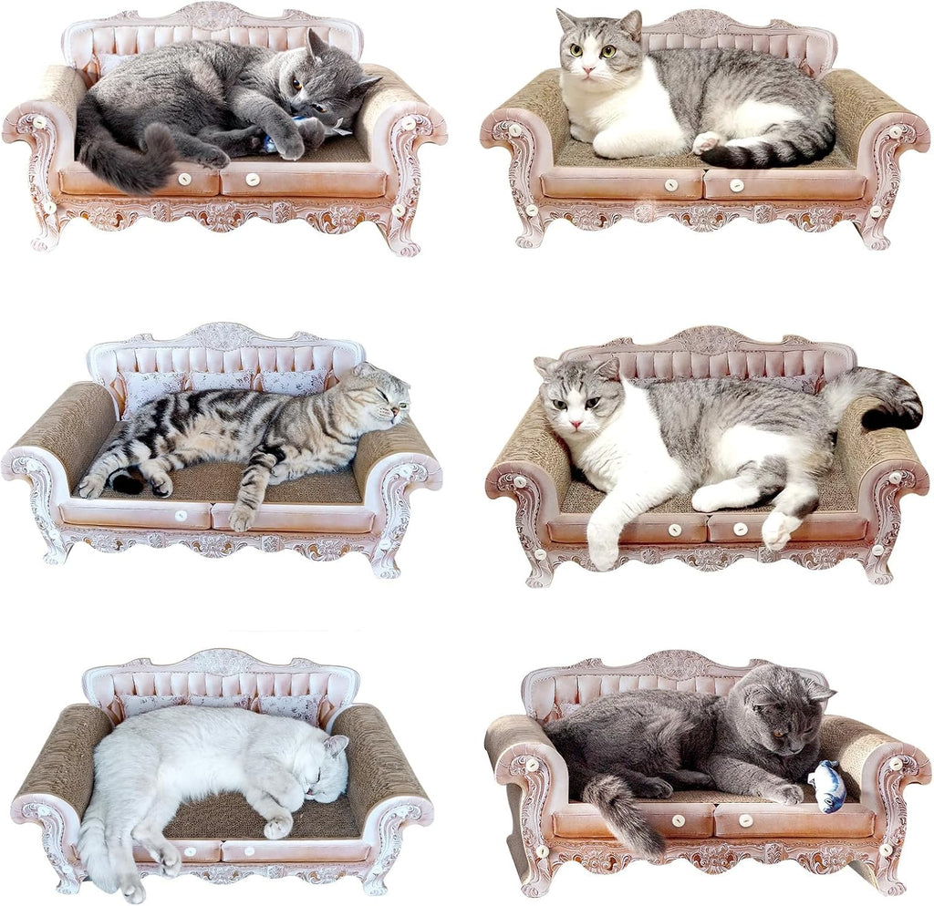 Royal Cat Scratcher Sofa & Box, Durable Cardboard Furniture Guard | Luxury 2PCS Set, 23" Unique Couch & 17.3" Cute Box with Scratch Corrugated Pad, Modern Large Lounger for Indoor Cats - view 3