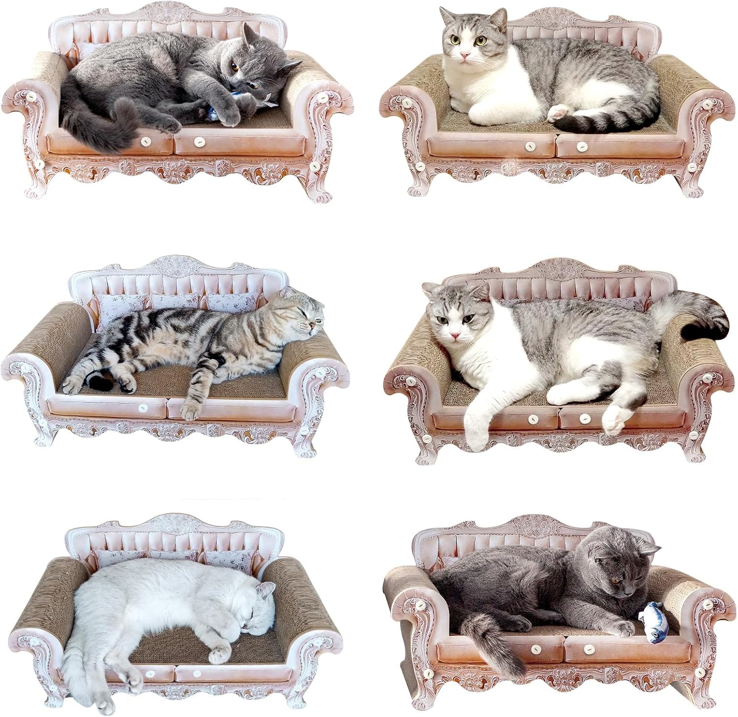 Royal Cat Scratcher Sofa & Box, Durable Cardboard Furniture Guard | Luxury 2PCS Set, 23" Unique Couch & 17.3" Cute Box with Scratch Corrugated Pad, Modern Large Lounger for Indoor Cats - view 3